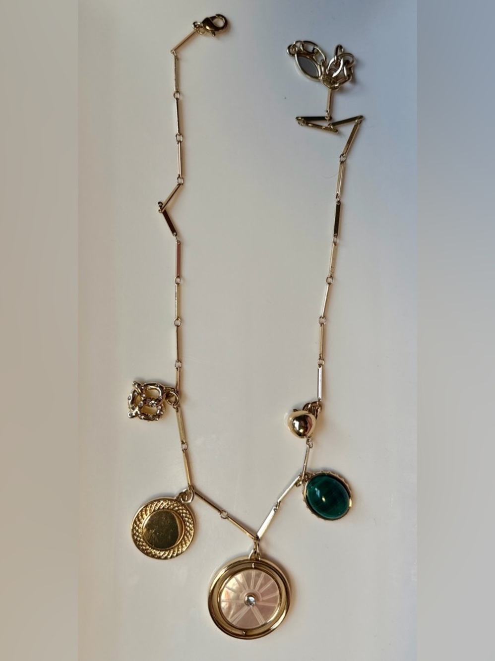 Boutique Gold Charm Necklace | Green Stone | Statement Layered Look - Picture 2 of 5